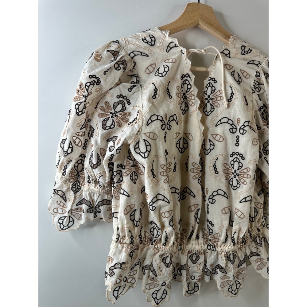 NWT By Anthropologie Embroidered Eyelet Blouse Cotton Size Medium Milkmaid Boho - Picture 12 of 16